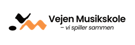 Vejen Musikskole Logo - Bred m. tagline (Sort-Orange)